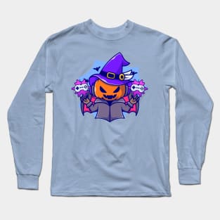 Cute Witch Pumpkin Gaming Cartoon Long Sleeve T-Shirt